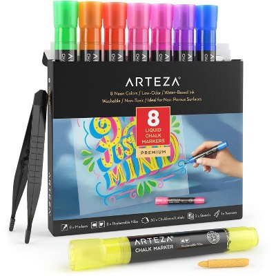 Arteza Washable Glass Board Markers Set, Assorted Neon Colors, Non
