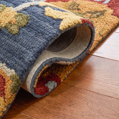 Handmade Blue Wool Floral 6' x 9' Area Rug