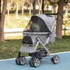 PawHut Travel Pet Stroller for Dogs, Cats, One-Click Fold Jogger Pushchair with Swivel Wheels, Brakes, Basket Storage, Safety Belts, Adjustable Canopy, Zippered Mesh Window Door - 2 of 4