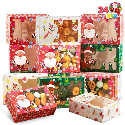 Joyfy 24 Pcs Christmas Foil Treats Cookie Gift Boxes, Multicolored Bakery Box with Window, Christmas Decoraion Gift-Giving (8.75" x 5.75" x 2.75")