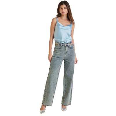 VENUS Womens Rhinestone Cut Out Jeans  -  10, Acid Wash