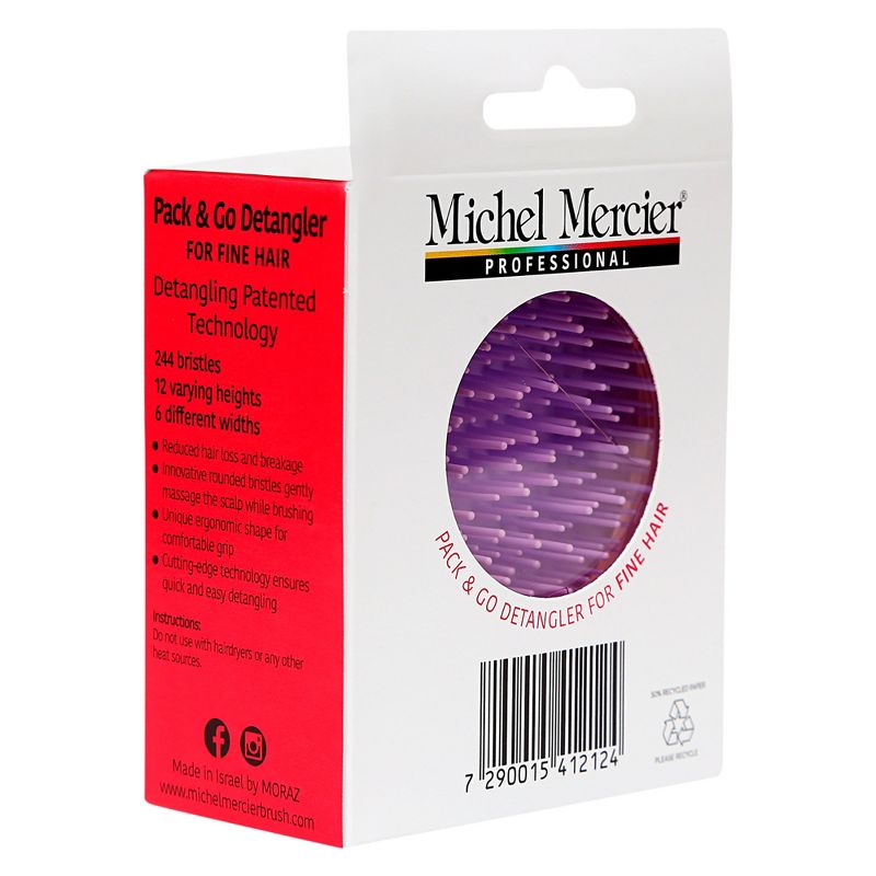 Michel Mercier Pack and Go Detangler - Unisex Detangling Hair Brush - Mini Portable Travel Size, Compact Brush - Fine Hair - Purple-Pink - 1 pc, 5 of 6