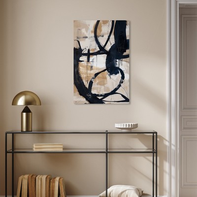 Flowing Abstract Shapes Beige and Black Canvas Wall Art, 20" x 30"