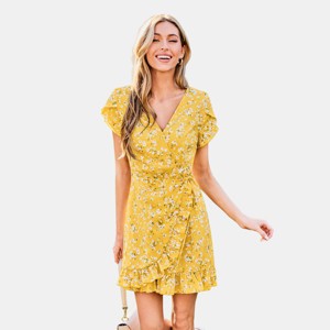 Women's Sunshine Floral Wrap Dress with Ruffled Hem - Cupshe - 1 of 4