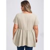 Women's Plus Size Pintuck Textured Button Decor V Neck Short Sleeve Asymmetric Hem Summer Babydoll Blouses - GRACE & GRANDEUR - 3 of 4