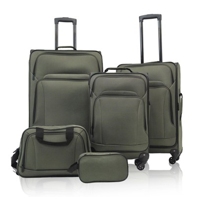 Coolife SoftshellLuggage Expandable 5 Piece Set Suitcase with Duffel Bag Softside Lightweight Luggage Travel Set,Green