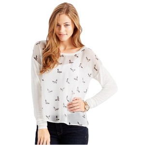 Aeropostale Womens Sheer Birds Graphic T-Shirt - 1 of 3