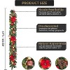 6ft Pre-Lit Christmas Garland with  Berries,  Warm  Lights, Battery Operated with Timer, Waterproof for Indoor & Outdoor Decor,Red Gold - 3 of 4