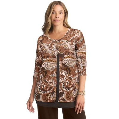 Jessica London Women's Plus Size Crew Neck Double Layered Tunic