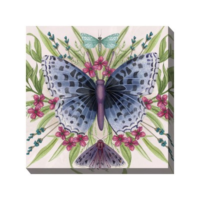 Cottage Garden West of The Wind Happy Heart Blue, Pink, Green 24 x 24 Inch Waterproof Gallery Wrapped Canvas, Outdoor Garden, Yard, Patio All Weather