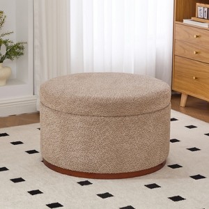 Christopher Knight Home Antonov Round Upholstered Storage Ottoman with Rubberwood Base - 1 of 4