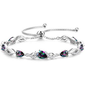 Teardrop Birthstone Tennis Bracelet, Sterling Silver with 9x7mm Gemstone & Adjustable Bolo Chain, Birthday Gift for Her - 1 of 4