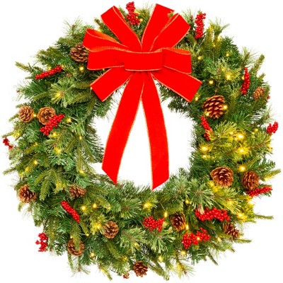 Best Choice Products Pre-Lit Battery Powered Christmas Wreath Decoration w/ PVC Tips, Ribbons