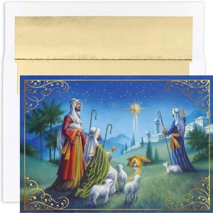 Masterpiece Studios Holiday Collection 16-Count Boxed Religious Christmas Cards with Envelopes, 7.8" x 5.6", Shepherds Watch - 1 of 2