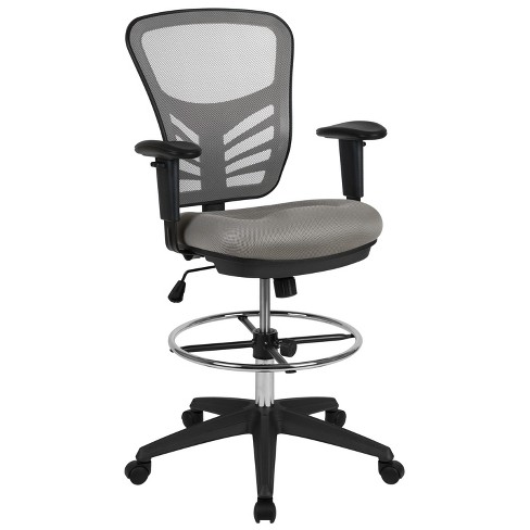 Flash Furniture Mid-back Light Gray Mesh Ergonomic Drafting Chair With  Adjustable Chrome Foot Ring, Adjustable Arms And Black Frame : Target