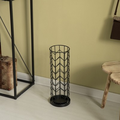 Black Metal Round Umbrella Holder Stand with Drip Tray