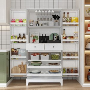 FUFU&GAGA White Woodgrain Kitchen Cabinet Multi Storage with Cup Holder - 1 of 4
