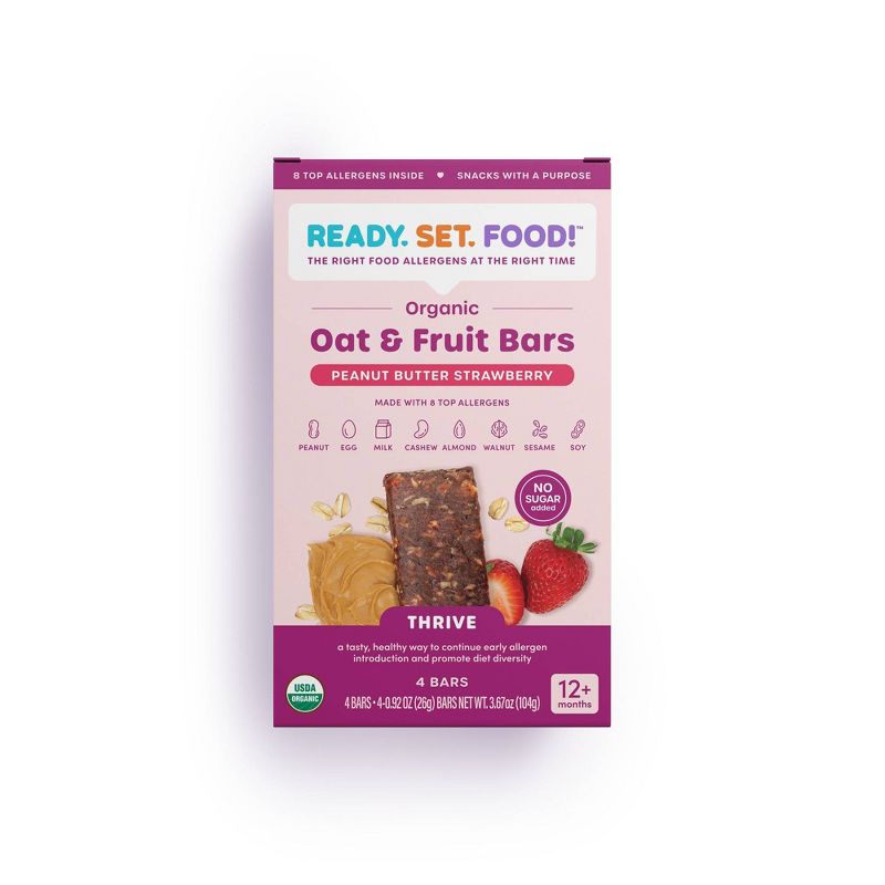 Ready, Set, Food! Peanut Butter Strawberry Oat and Fruit Bar Baby Snacks - 3.67oz/4ct, 1 of 11