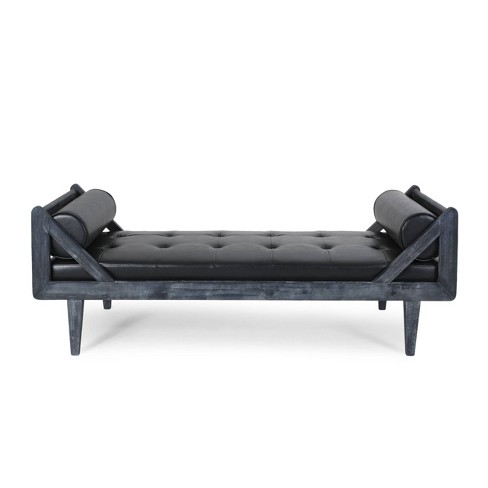 Zentner Rustic Tufted Double End Chaise Lounge with Bolster Pillows Midnight Black Gray Christopher Knight Home