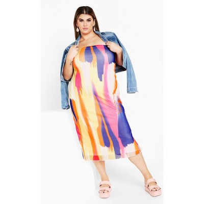 Women's Plus Size Indie Print Dress - white multi | CITY CHIC