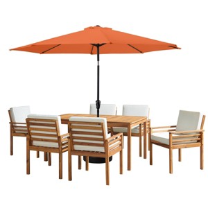 Alaterre Furniture 8pc Outdoor Patio Dining Set, Okemo Table with 10' Auto Tilt Umbrella - 1 of 4