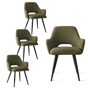 Set of 4 Upholstered Dining Chairs with Arms, Modern Accent Chairs with Metal Legs, Comfortable Padded Seat for Dining Room, Kitchen - Panipeachy - 1 of 4