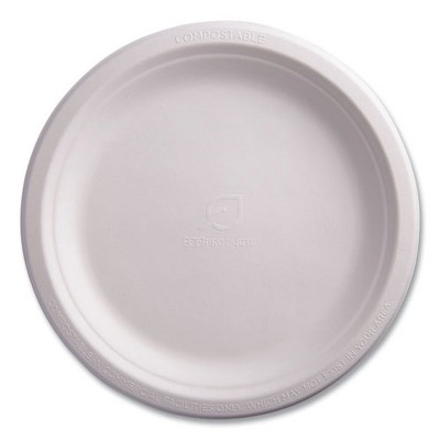 Eco-Products Renewable Sugarcane Plates, 9" dia, Natural White, 50/Packs