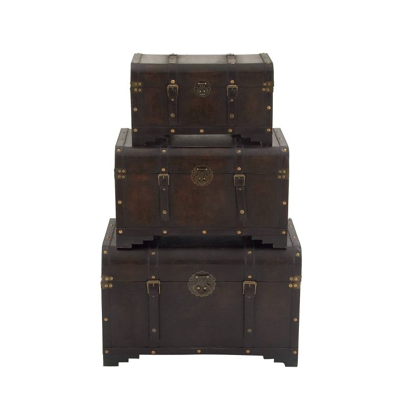 Set of 3 Traditional Wood Trunks Brown - Olivia &#38; May, 6 of 18