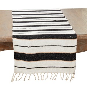 Saro Lifestyle Striped Splendor Table Runner, Black, 16"x72" - 1 of 3