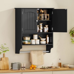 USIKEY Bathroom Wall Cabinet with Towel Bar, Bathroom Cabinet with Adjustable Shelf, Medicine Cabinet for Laundry Room, Living Room, Black - 1 of 4