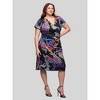 24seven Comfort Apparel Plus Size Black Paisley Knee Length Short Sleeve Faux Wrap Dress - 2 of 4