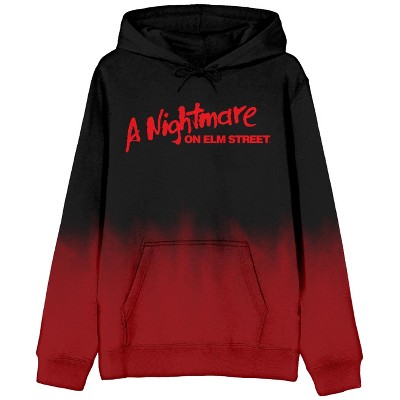 Nightmare On Elm Street Logo Long Sleeve Black Red Dip Dye Adult Hooded Sweatshirt