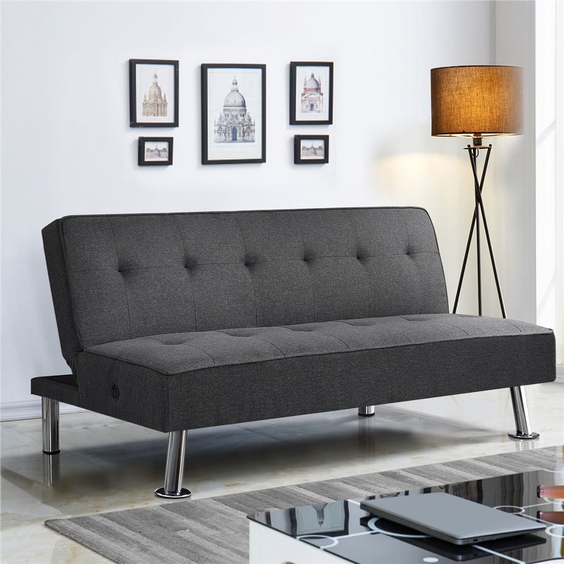 Yaheetech Modern Fabric Convertible Futon Sofa Bed with USB Ports, 2 of 8