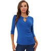 INSPIRE CHIC Women's Keyhole Neck Faux Wrap 3/4 Sleeve Ruched Cotton Blouse Top Shirts - 2 of 4