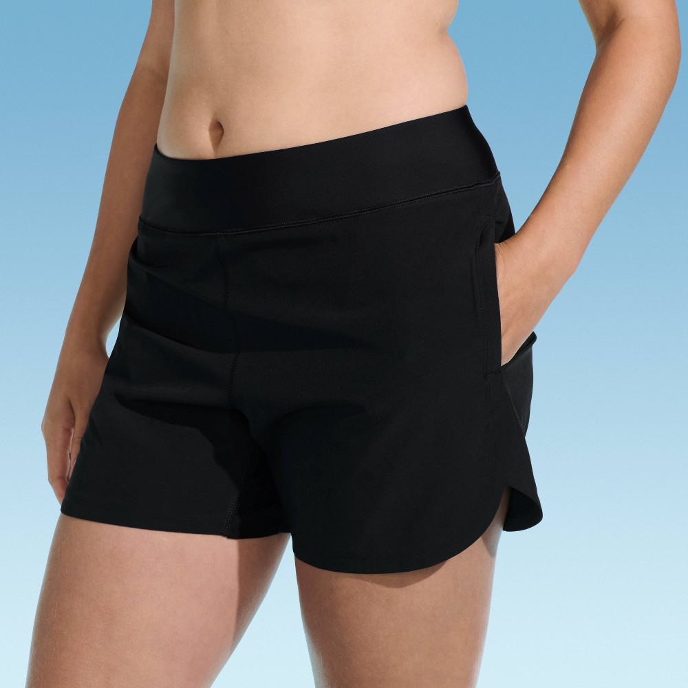 Lands' End Women's 5"" UPF 50 Swim Shorts - Black XL: Built-in Brief, High Rise, Pull-On Style -  89376256