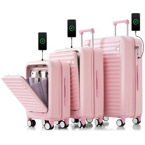 Whisen Luggage Set of 3, 20, 24, 28inch with USB Port,ABS Hard Shell Luggage with Spinner Wheels - 1 of 4