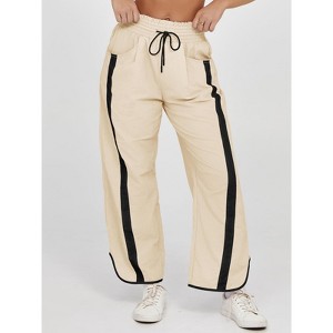 Imily Bela Women's Baggy Wide Leg Pants Casual Drawstring Elastic Waisted Contrast Color Workout Y2K Track Pants - 1 of 4