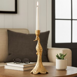 Decorative Peacock Taper Candle Holder - Home Decor Accents for Entryway, Hallway, or Living Room - Candlestick Holder for Any Occassion - 9.75", Gold - 1 of 4