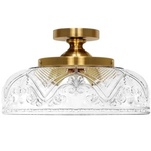 Itopfox Semi Flush Mount Ceiling Light, Gold Globe Glass Farmhouse Lighting Fixture for Kitchen, Bathroom, Hallway, Dining Room (Bulb Not Included) - 1 of 4