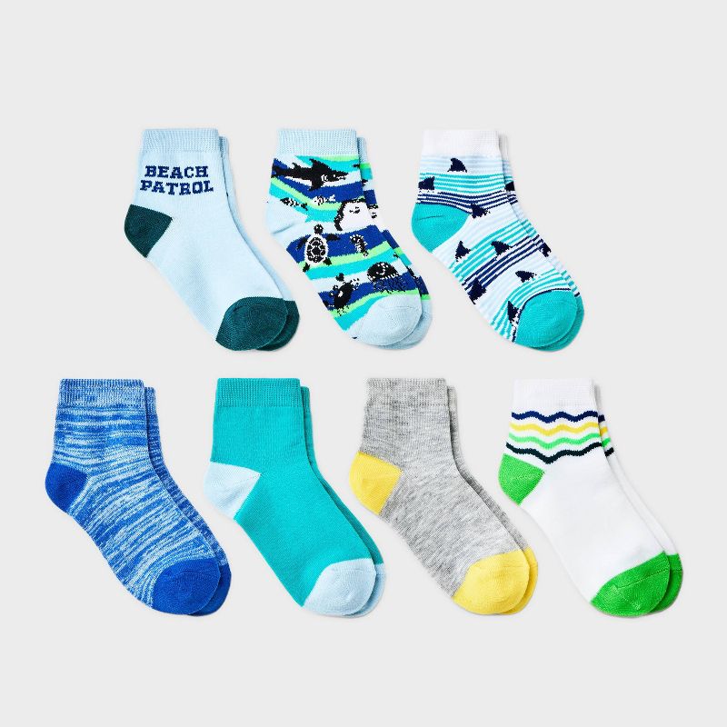 Boys&#39; 7pk Ankle Shark Socks - Cat &#38; Jack&#8482; Blue, 1 of 5