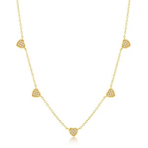 Bella Silver Sterling Silver Micro Pave CZ Dangling Multi-Heart Necklace - Gold Plated - Gold - 16+2 Inch - 1 of 2