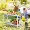 Folding Stainless Steel Table, Commercial Work Table w/Lockable Casters & Undershelf, Foldable Double-Tier Stainless Steel Workstation - 3 of 4