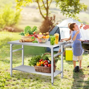 60" x 24" Stainless Steel Folding Table - 920 LBS Commercial Foldable Prep Table, Metal Worktable with Adjustable Undershelf and Lockable Casters - 1 of 4