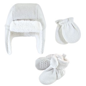 Hudson Baby Unisex Baby and Toddler Trapper Hat, Mitten and Bootie Set, Light Gray - 1 of 4