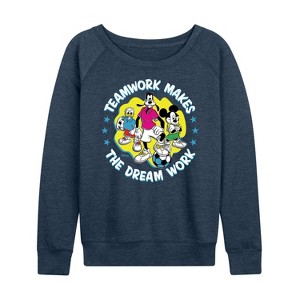 Women's - Disney - Teamwork Group Lightweight French Terry Wide Neck Long Sleeve Shirt - 1 of 4