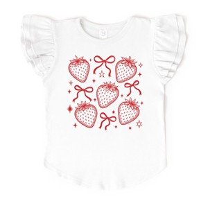 The Juniper Shop Coquette Strawberry Chart Flutter Sleeve Tee - 2T - White - 1 of 4