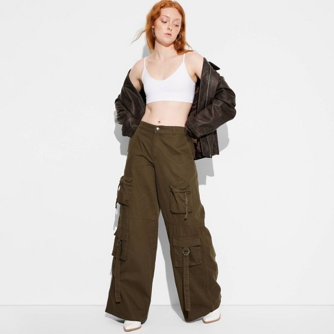 Women's High-Rise Extreme Baggy Wide Leg Cargo Pants - Wild Fable™ Olive  Green S