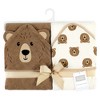Hudson Baby Cotton Animal Face Hooded Towel, Brown Bear 2-Pack, One Size - 2 of 4