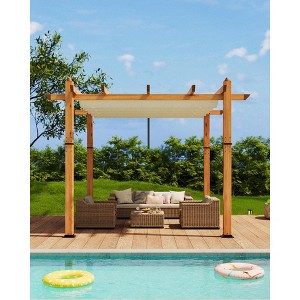 COZONY Outdoor Pergola with Retractable Canopy, Aluminum Patio Cover with Sun Shade, Modern Garden Trellis for Backyard Deck - 1 of 4