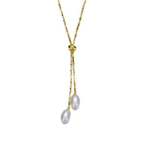14K Gold Plated Y Necklace with Pearl and Cubic Zirconia Accents A Refined and Elegant Design that Blends Classic Pearls with Sparkling Cubic Zirconia - 1 of 3